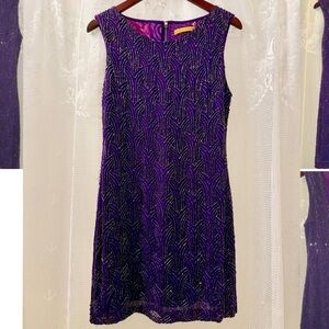 Alice + Olivia Purple Beaded Silk Retro Flapper Mini Dress